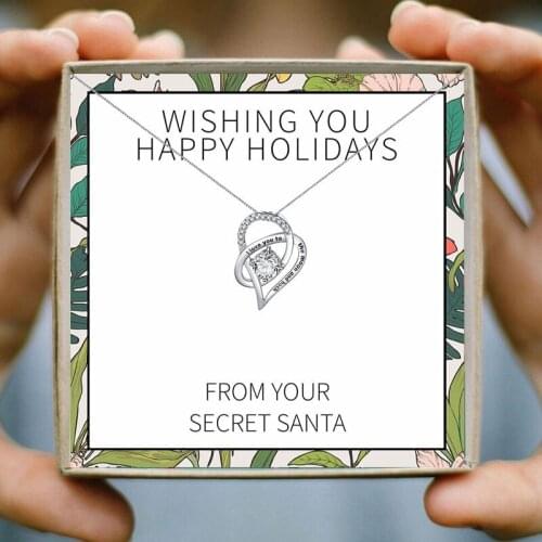 Fashion Heart-shape Crystal Pendant Necklace Women Wishing Card Merry Christmas Gift From Secret Santa 2021 New Luxury Jewelry