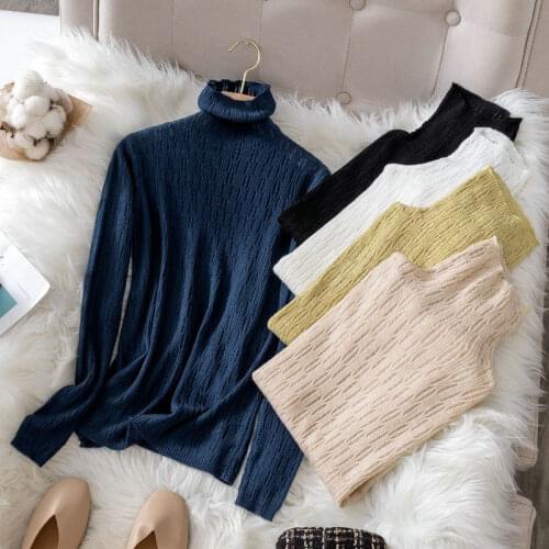 Fashion Wool Knitted Sweater Women 2021 Spring Autumn Turtleneck Pullovers Top Pile Collar Hallow Out Korean Jumper Sweaters