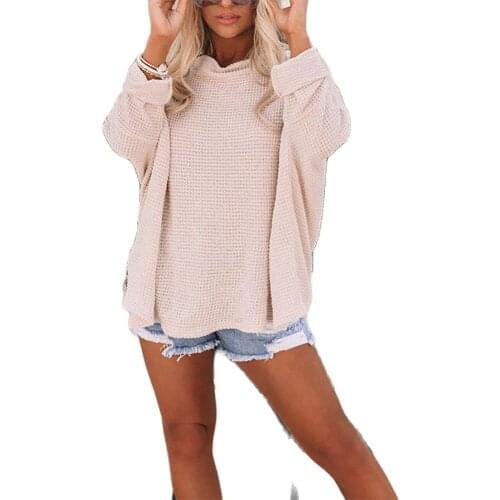 2021 Spring And Autumn New Fashion Solid Color Casual Loose Waffle Long-Sleeved Sweater Blouse