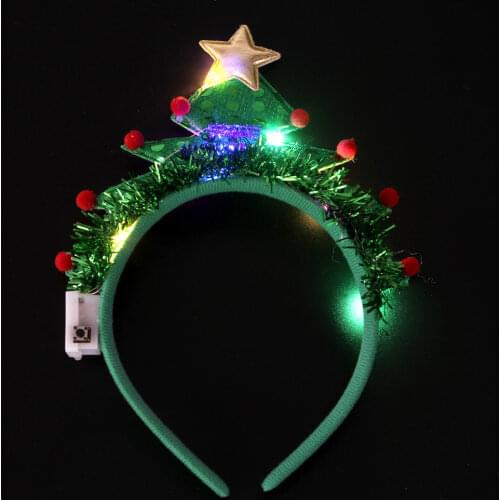 Blinking Green Christmas Tree Headband LED Light Star Headband Hair Band New Years Decoration Ornaments Navidad Gift Birthday