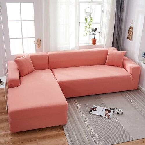 Grapefruit Solid Color L Shape Protection Chaise Longue Covers Elastic Corner Sectional Sofa Cover for Living Room 2 3 4 Place