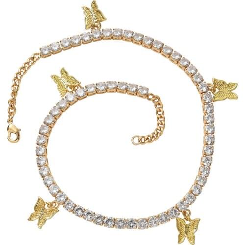 Hip Hop Animals Butterfly Pendant Necklace for Women Bling Zircon Tennis Chain Necklace Gothic Choker Jewlery Accessories