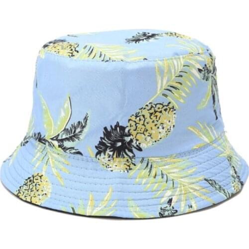 Bucket Cap Summer Outdoor Travel Bucket Hat Pineapple Coconut Tree Print Fisherman Hat