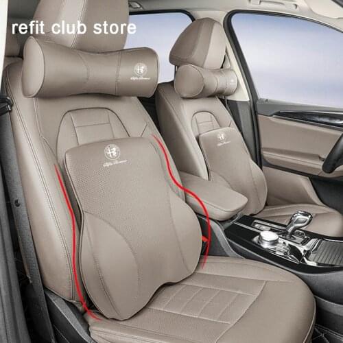 Microfiber Leather Headrest And Lumbar Support Pillow Quilt Seat Pad For Alfa Romeo Giulia Stelvio Mito Giulietta Spider Brera