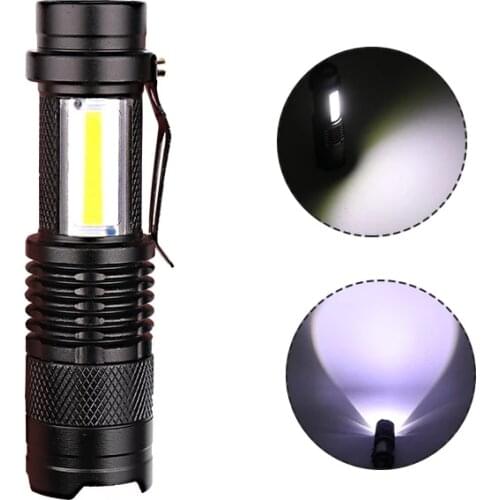 Portable with side light built-in XP-G Q5 battery zoom mini LED flashlight 2000 lumens adjustable outdoor waterproof flashlight