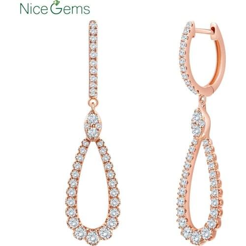 NiceGems 14K 585 Rose Gold Moissanite Drop Earrings Round Brilliant Cut 0.90ctw DEF Color VVS1 Moissanite Diamond Earrings