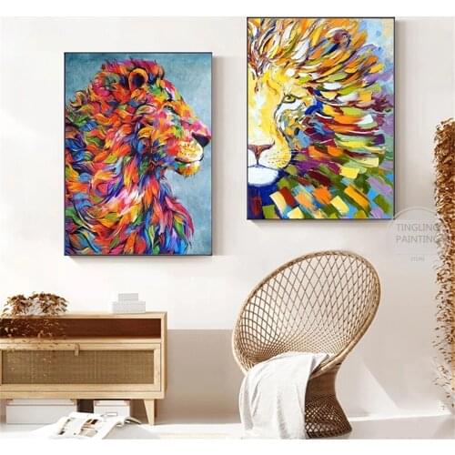 Nordic Canvas Painting Graffiti Colorful Lion Poster Wall Art Prints Living Room Modern Home Decor Aesthetic Cuadros Para Sala