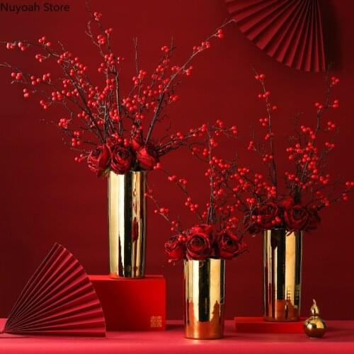 Nordic Electroplating Gold Ceramic Vase Living Room Countertop Decoration Creative Flower Arrangement Decoration Accessories