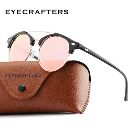 Mens Polarized Sunglasses Fashion Retro Vintage Brand Designer Sun glasses for Womens Pink Coating Lens Double Bridge Glasses