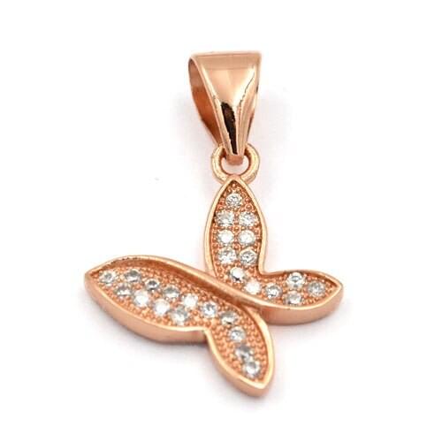 SUNNERLEES Fashion Jewelry Women Girls Cubic Zirconia Lovely Butterfly Rose Gold Color Pendant Necklace Optional Chain P59 R