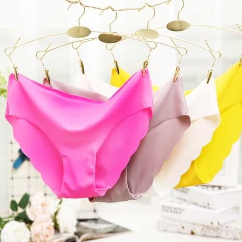 3 Pcs Womens Panties Ice Silk Seamless Solid Ultra-thin low-Rise Underpants Sexy Ruffles Smooth Lingerie Briefs Female 115
