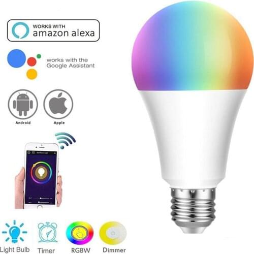Smart Light Bulb WiFi 10W B22 E14 E26 E27 LED RGB Lamp with Alexa Google Home 85-265V Voice Remote Magic Bulb for Bedroom