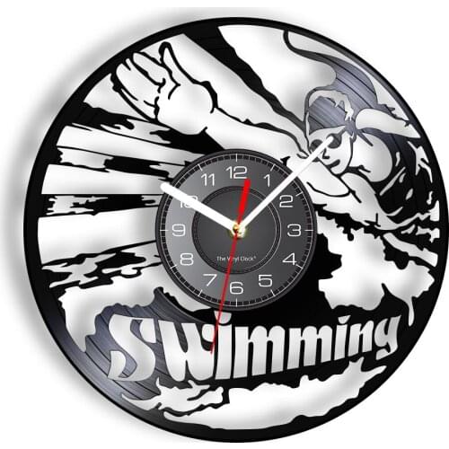 Swimming Themed Vintage Wall Clock Water Match Swimming Pool Bathing Cap Goggles Retro LED Timepieces Gift For Female Swimmers