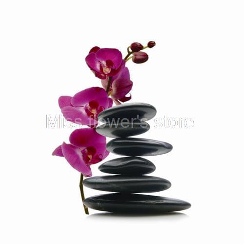 Purple Flower & Blackstone Shower Curtain Bathroom Waterproof Mildewproof Polyester Fabric With 12 Hooks 180cm*180cm