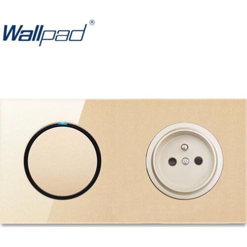 Wallpad 1 Gang 2 Way With 16A EU French Wall Power Socket Outlet Gold Crystal Glass Panel Grounded