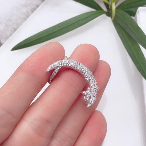 SLJELY High Quality 925 Sterling Silver Star Moon Single Stud Earring with Clip Cubic Zirconia Stones Women Luxury Party Jewelry
