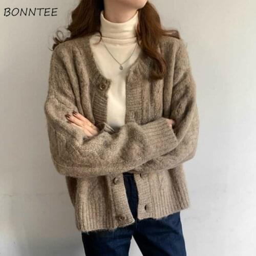 Cardigan Sweaters Women Twist Loose Lazy Soft Trendy Tender Popular Knitted Wear Female Autumn O-Neck Long Sleeve All-match New