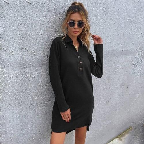 Autumn Dress Women Robe Femme Pencil Dresses Single-Breasted Turn-down Collar Long Sleeve Loose Dress For Woman Vestido De Mujer