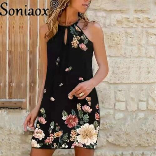 2021 New Floral Boho Dress Ladies Sleeveless O-Neck Slim A-line Tank Dress Summer Women Fashion Vintage 3D Printing Casual Dress