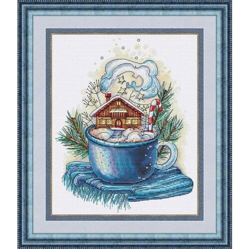 Gold Collection Lovely Counted Cross Stitch Kit Scenery in the cup Christmas house Snowing Free Shipping