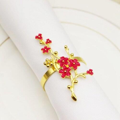 10Pcs Napkin Ring Crystal Plum Blossom Napkin Clasp Used for Wedding Party Dinner Christmas Holiday Decoration Gold