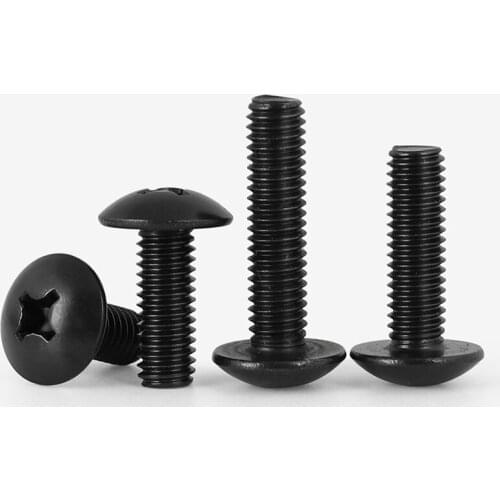 20-50PCS M3 M4 M5 10.9Grade Phillips Corss Recessed Truss Big Head Machine Screw Threaded Round Mushroom Head Bolt Black Steel