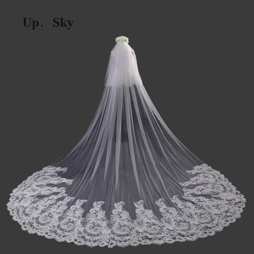 3 Metro blanco marfil Catedral velos de la boda Long Lace Edge velo nupcial con peine accesorios de la boda novia velo de novia