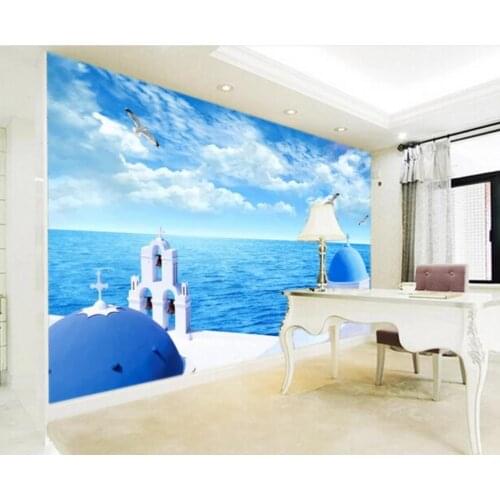 3D Custom Photo Sea City View Wall Mural Blue Sky Landscape Wallpaper Living Room TV Background Home Wall Decor Canvas Murals