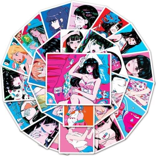 51pcs kawaii Girls Cartoon Personality Graffiti Stickers Laptop Refrigerator Guitar Mobile Phone Decoration Stationery Stickers