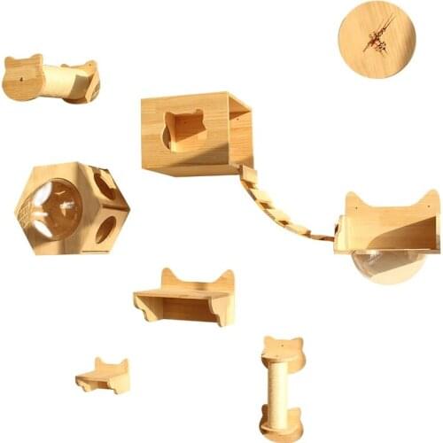 Safe Healthy solid wood cats house durable bearing strong cat climbing rack column wall-mounted pet jumping platform