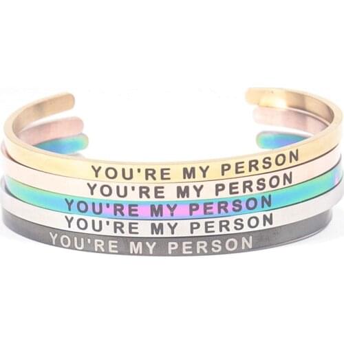 4MM "YOU'RE MY PERSON" Inspirational Quote Cuff Bracelet Stainless Steel Personal Mantra Bangles for Valentines Day Gift