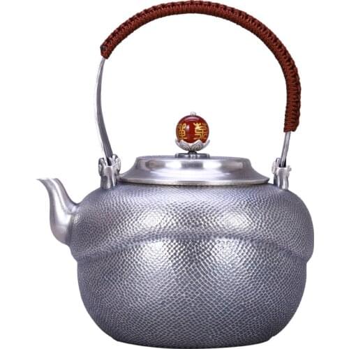 Teapot, kettle, hot water teapot, iron teapot, stainless steel kettle, tea bowl, 1000ml capacity, handmade S999 sterling silver