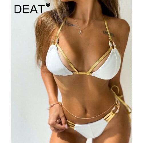 DEAT Women Sexy Beach Vacation With Big Rhinestone Straps Bikini New Arrivals Two Piece Set Fashion Spring Summer 2021 11D1194