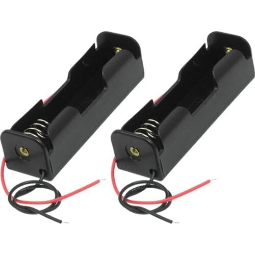 2 Pcs Black 18650 Flat Tip Batteries Battery Holder Case w Wire Leads With 1 Slots drop shipping Batteries Container Portable