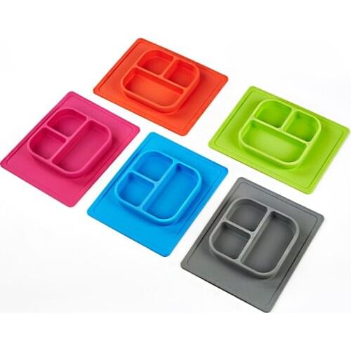 Childrens plate BPA free non slip baby plate silicone plaid placemat for kids todller chiildren in one piece placemat