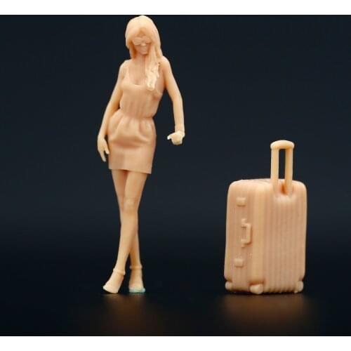 The girl pushing the suitcase 1:64 1/87 1/43 slick chick Handmade resin white model