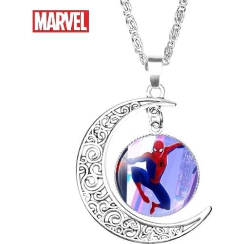 Disney Spiderman Long Chain Necklace Marvel Crystal Cabochon Pendant Cosplay Necklace For Boys Birthday Christams Gifts Kid Toys