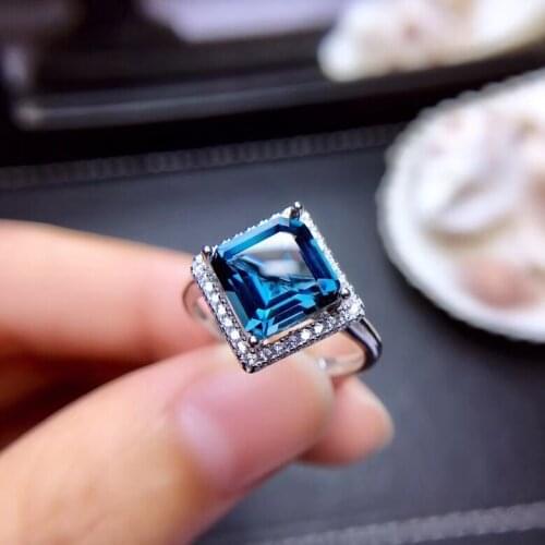 Classic Elegant simple square Pillow Natural blue topaz Ring Natural gemstone Ring S925 silver women party girl gift Jewelry