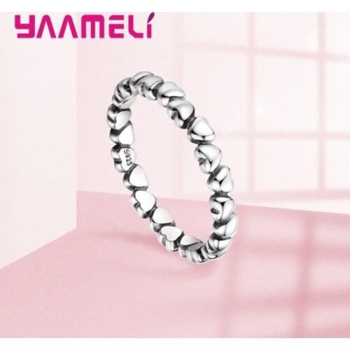 Dropshipping New Fashion 925 Sterling Silver Ring Love Heart Finger Rings Clear CZ Stackable for Women Wedding Jewelry Gift