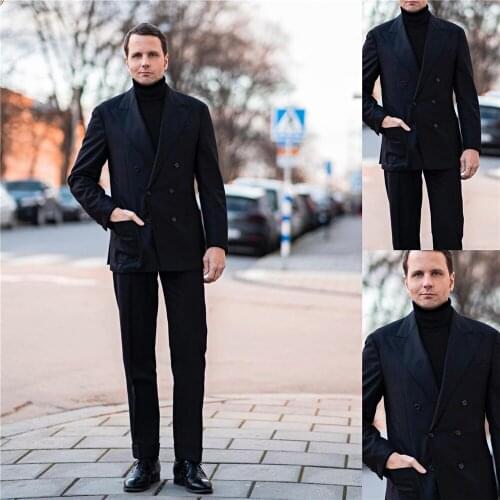 Handsome Men Tuxedo Groom Suits Peaked Lapel Slim Fit Double Breasted High Quality Business Prom Party Blazer (Jacket+Pants)
