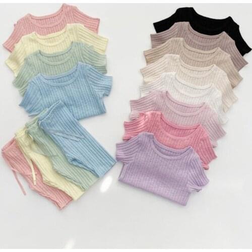 Summer Solid Color Short Sleeve Home Suit T-shirt+Pants 0-5Yrs Toddler Baby Girls Clothing Sets Baby Girls Pajamas Suit