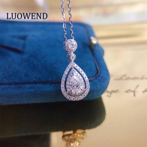 LUOWEND 100% Solid 18K White Gold Pendant Necklace Real Natural Diamond Necklace Luxury Women Wedding Necklace Birthday Gift