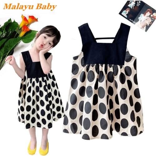 Malayu Baby Fashion Child Vest Dresses 2021 Summer Korean Sweet Girls Polka Dot Patchwork Princess Vestidos Kids Costume 2-6 Y