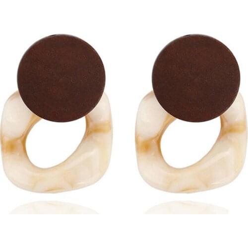 Fashion Jewelry Large Resin Hanging Large Square Earrings Net Red With Geometric Female Earrings Wooden Stitching Earrings