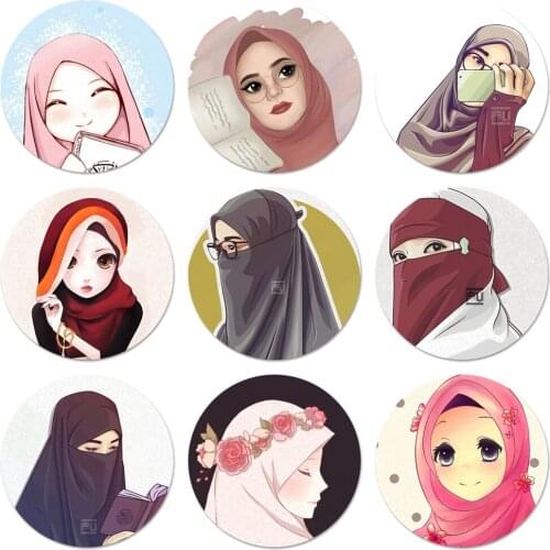 Muslim Islamic Cartoon Girl Protector Icons Pins Badge Decoration Brooches Metal Badges For Backpack Decoration 58mm