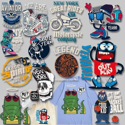 Rock skull animal crocodile bear pattern eat Transfer for Clothing Printed Heat Transfer PVC Patch Letter Stickers Washable