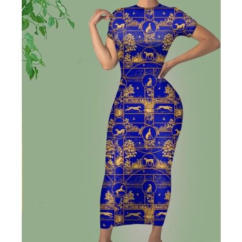 Noisydesigns Bodycon Sexy Women Dress Elegant Ladies Blue Greyhound Dog Pattern Evening Party Maxi Vestido 2021 New Girls Ropa