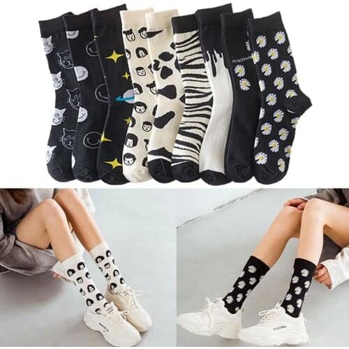 Multicolor Men Women Sock Japanese Cartoon Pattern Unisex Mid Tube Harajuku Socks for Summer Breathable Casual Cotton Girls Sock