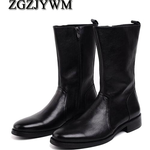 ZGZJYWM New Mens High Boots Genuine Leather High-Leg Martin Male Shoes Zipper Design Tactical Boots Delta Men Black Boots