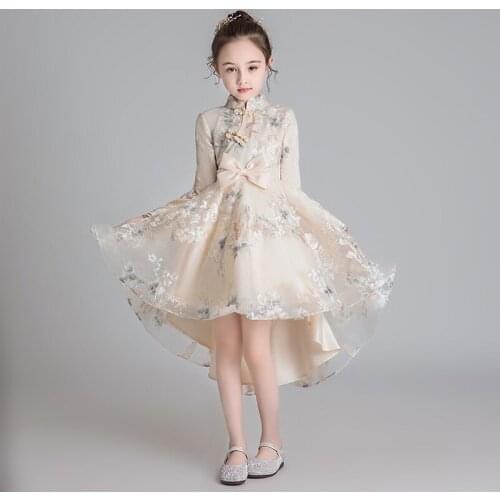 Chinese style Girls cheongsam dress kids national trailing mesh princess dress for girl Birthday Party childrens clothing 3-12Y